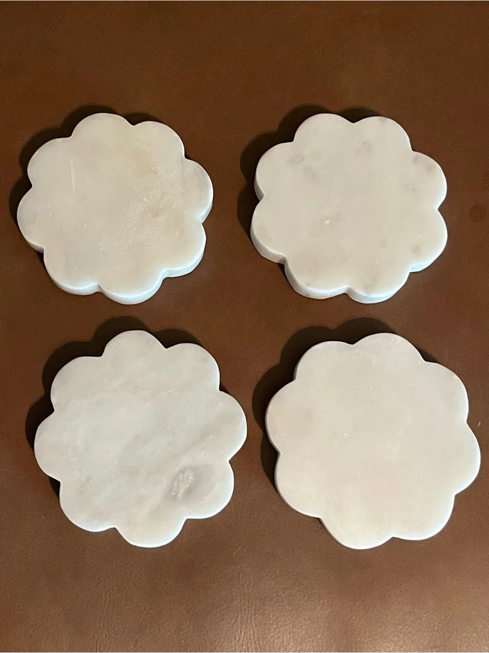White Marble Scalloped Coasters - Set of 4